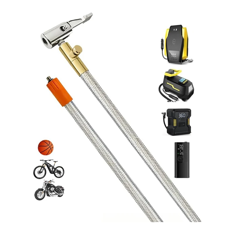 

A30F-Extended Portable Air Compressor Tire Inflator Replacement Hose With Stainless Steel Mesh For Protection, Air Pump Tube