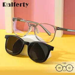 Ralferty 2 In 1 Clip On Glasses Child Kids Clear Glasses Frame With Sun Clip Transparent Optical Frame NO Myopia Prescription