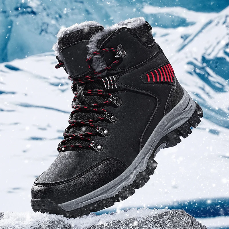 Large Size 47 Super Warm Men's Hiking Boots Winter Trekking Tourism Shoes Wear-resistant Tactical Sneakers Women Mountain Boots