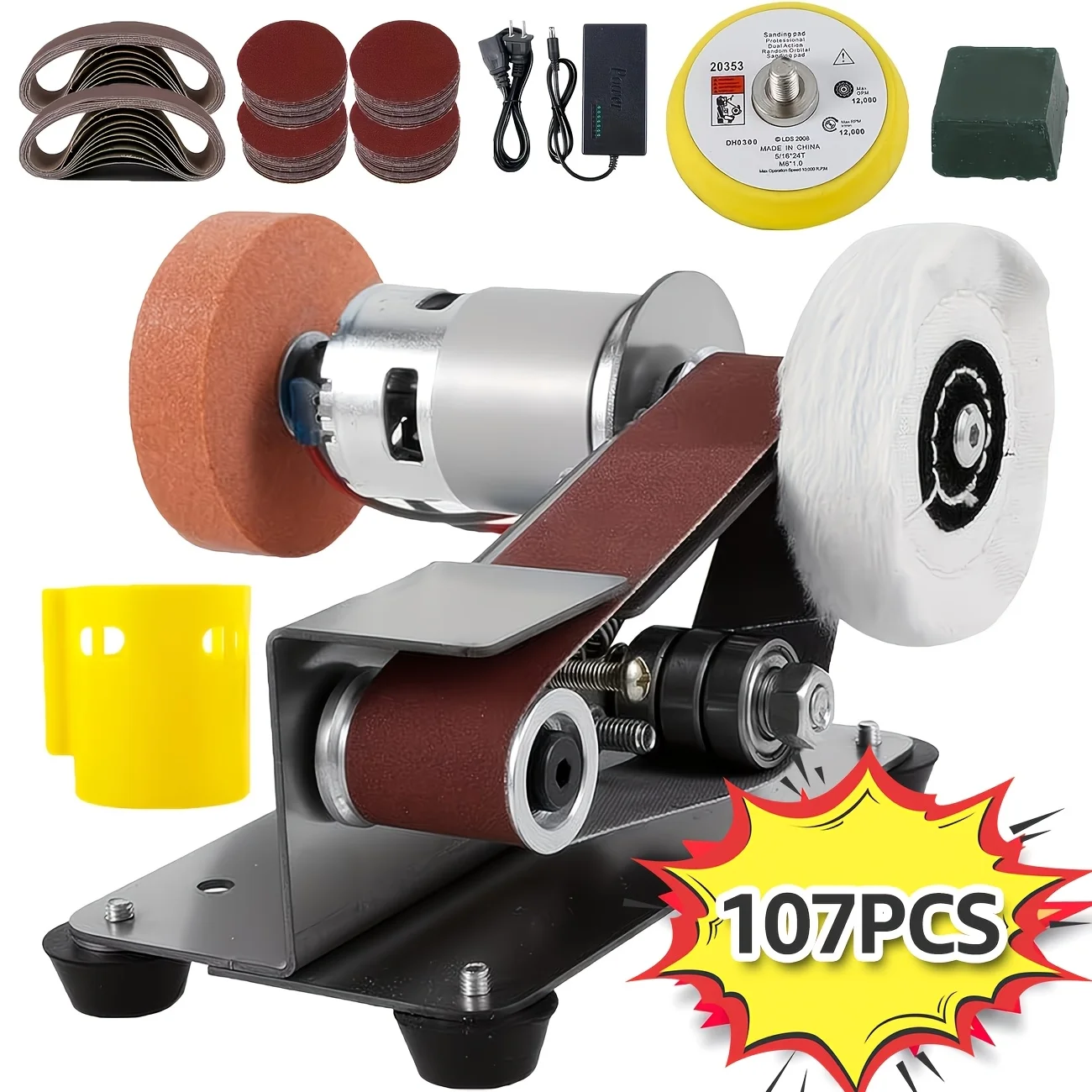 

37/107pcs 3-In-1 Mini Sander with Sander - 15-Degree Blade Sander, 7 Adjustable Speed Slow Polishers, Suitable for Metal And Wood Crafts, Cutting Tools with Kit, Woodworking Equipment, Compact Design, Smooth Operation, for Craft Enthusiasts