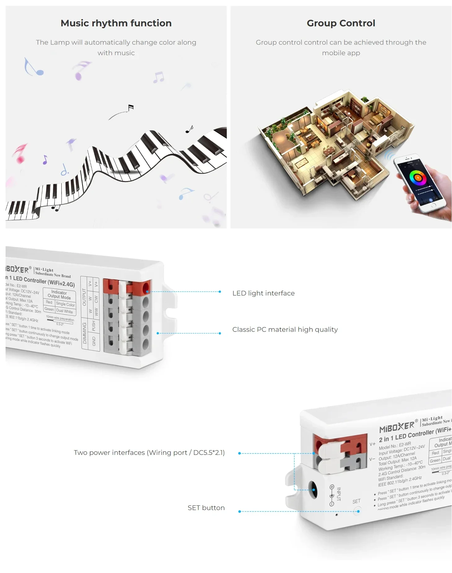 Imagem -06 - Milight-led Strip Light Controller Wi-fi Zigbee 3.0 2.4g Dc1224v Única Cor Cct Rgb Rgbw Rgb Cct wr em 1