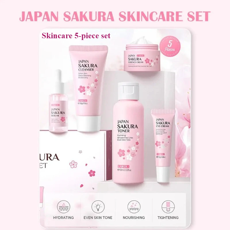 

Japan Sakura Skin Care Sets 5pcs Face Cleaning Moisturizing Toner Serum Eye Cream and Face Cream Glow Recipe Skincare Gifts Sets