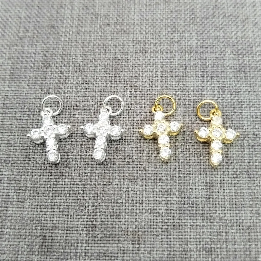 

2pcs of 925 Sterling Silver CZ Jesus Cross Charm Religious Pendant for Bracelet Necklace