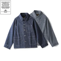 OKONKWO Outdoor Workwear Jacket Aramaic WABASH Striped Denim Multi Pocket Motorcycle Blouse Travel Climbing Hiking Camping Shirt