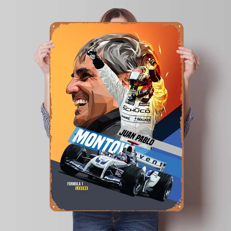 Juan Pablo Montoya Man Cave F1 Tin Sign Home Decoration Accessories Retro Metal Signs for Pub Club Garage Wall Decoration Art