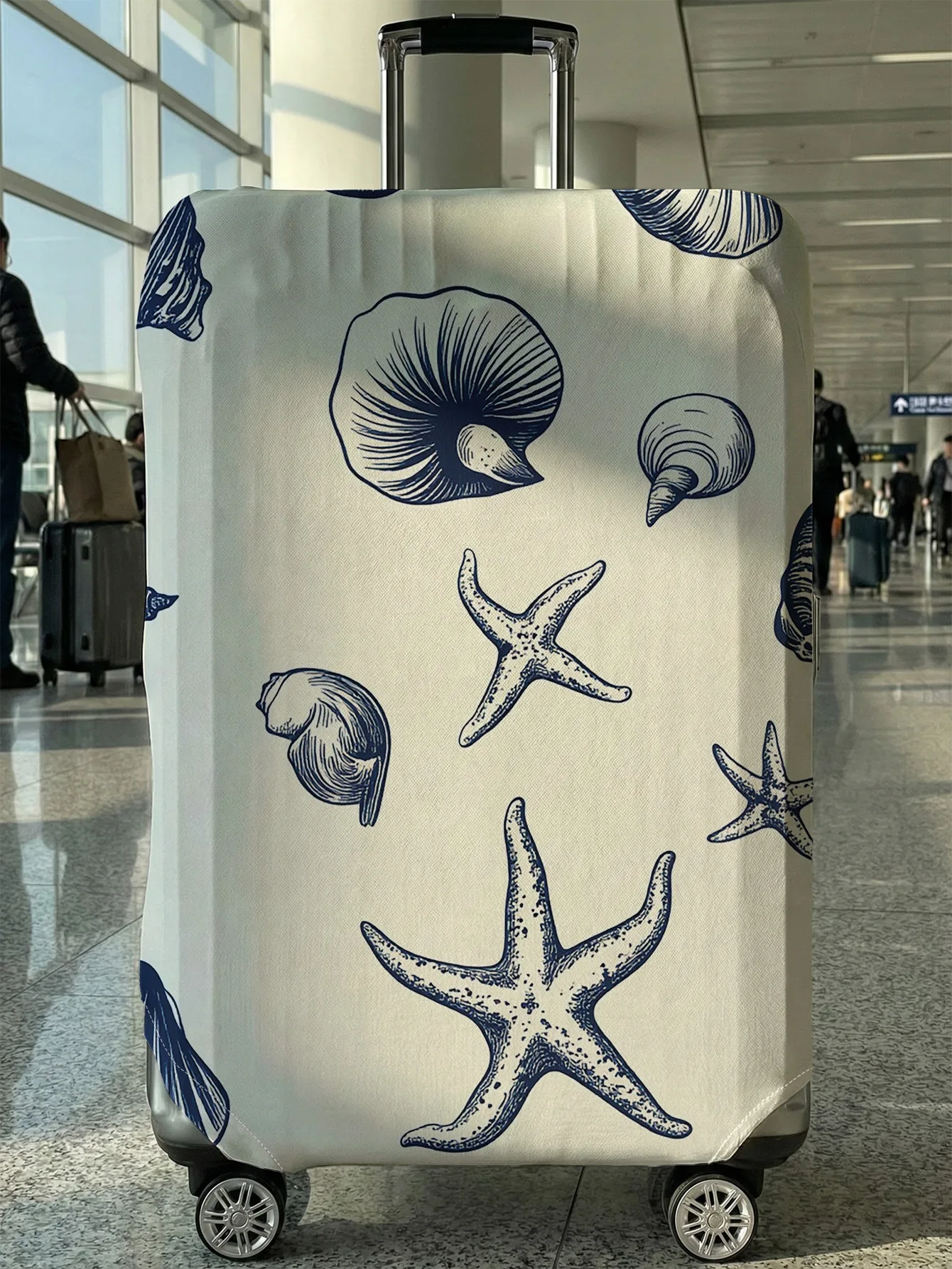 

Vintage Nautical Shell Starfish Print Luggage Cover, Suitable for 18-32 Inch Luggage Cover, Luggage Handle Glove, Travel Accesso
