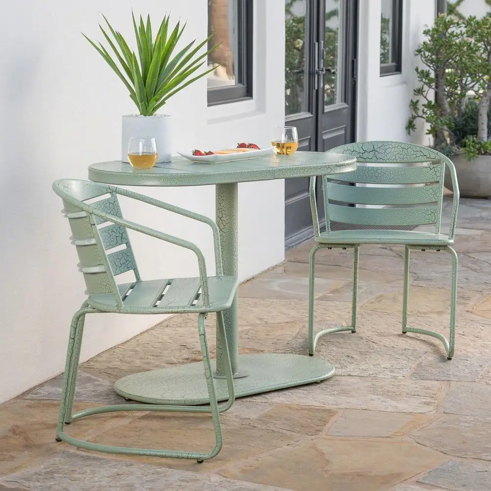 

3-Piece Outdoor Bistro Set with Iron Frame, Crackle Texture, Green, Ideal for Patio, Poolside, or Garden Dining