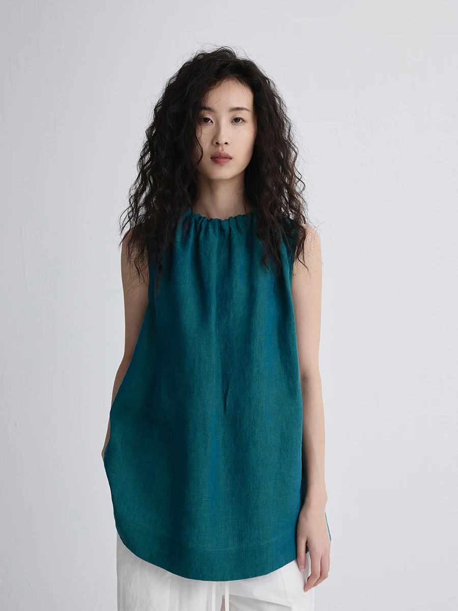 

Льняной жилет Peaco Blue: повседневный, с приятной на ощупь текстурой, без бретелек, женский топ свободного кроя, летняя мода