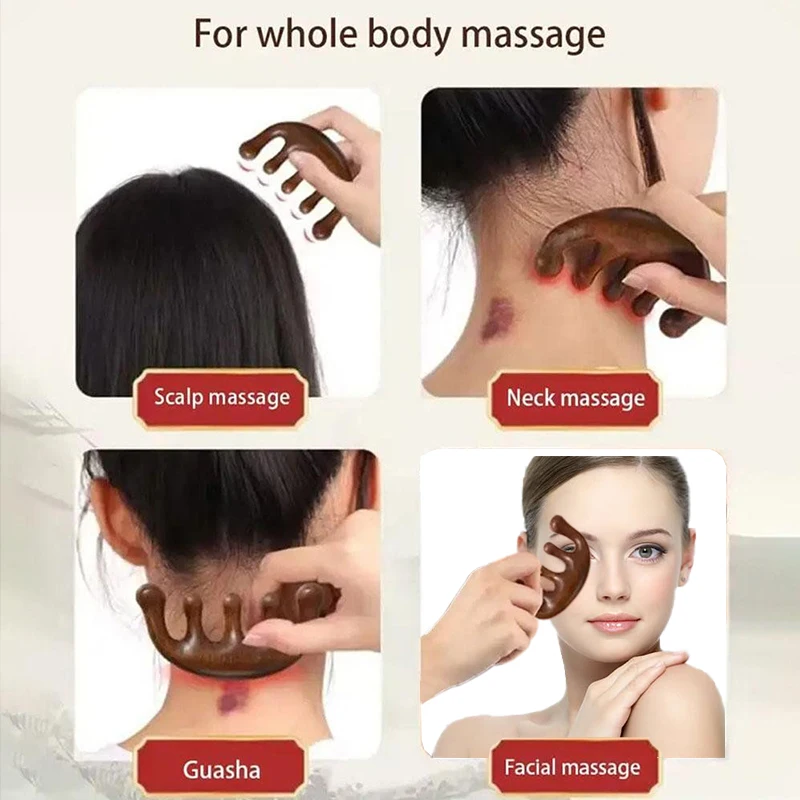 Massage Comb Head Massager Sandalwood Five Tooth Comb Whale Comb Scalp Scraping Massager Body Massage Tool