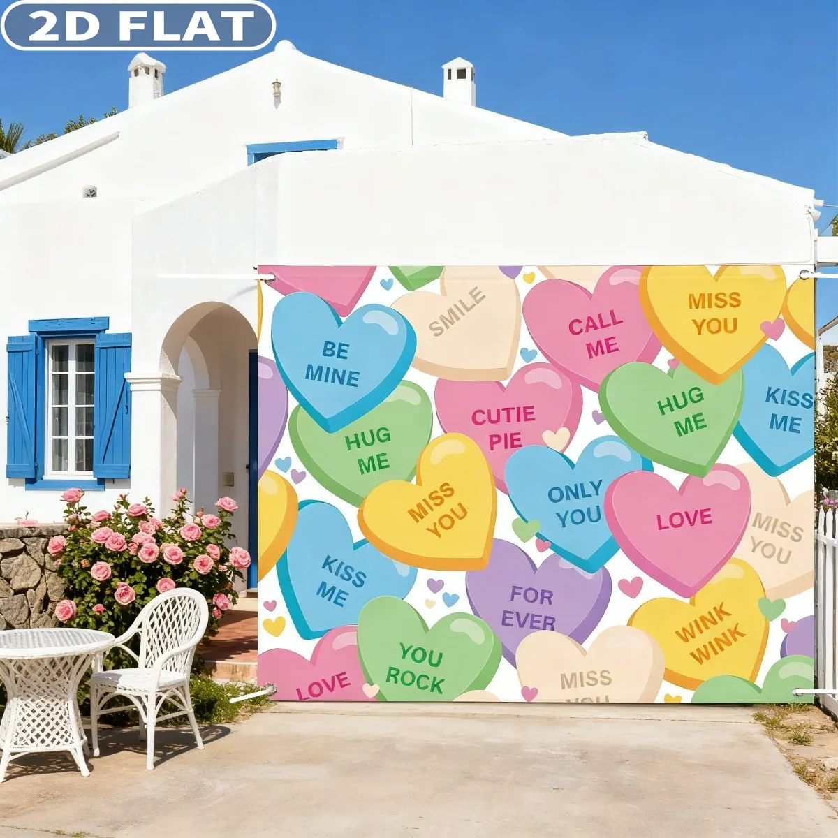 

1pc Valentine's Day Studio Props Garage Door Banner Cover with Ribbon 200x275cm Conversation Heart Large Polyester Yard Sign