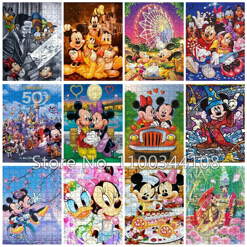 

Mickey Mouse Minnie Puzzles Disney Movie Cartoon Jigsaw Puzzle Children's Educational Adult Decompression Toys Handmade Gift