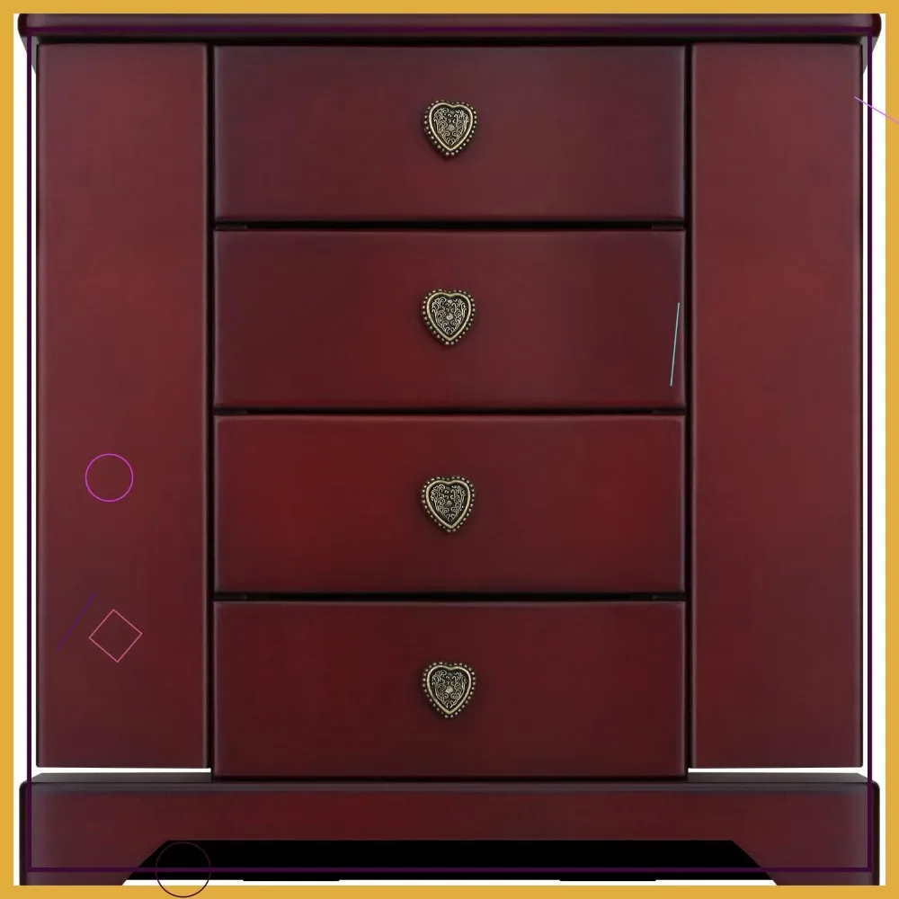 

Шкатулка для украшений из массива дерева с 4 ящиками и 2 боковыми дверцами - темно-коричневый органайзер