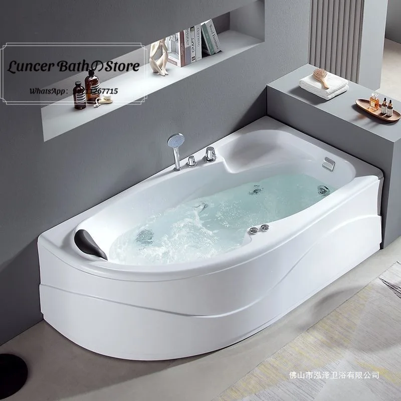 Single Person Triangular Hydrotherapy Bathtub, Surf & Bubble Massage Thermostatic Bath Tub for Compact Restroom