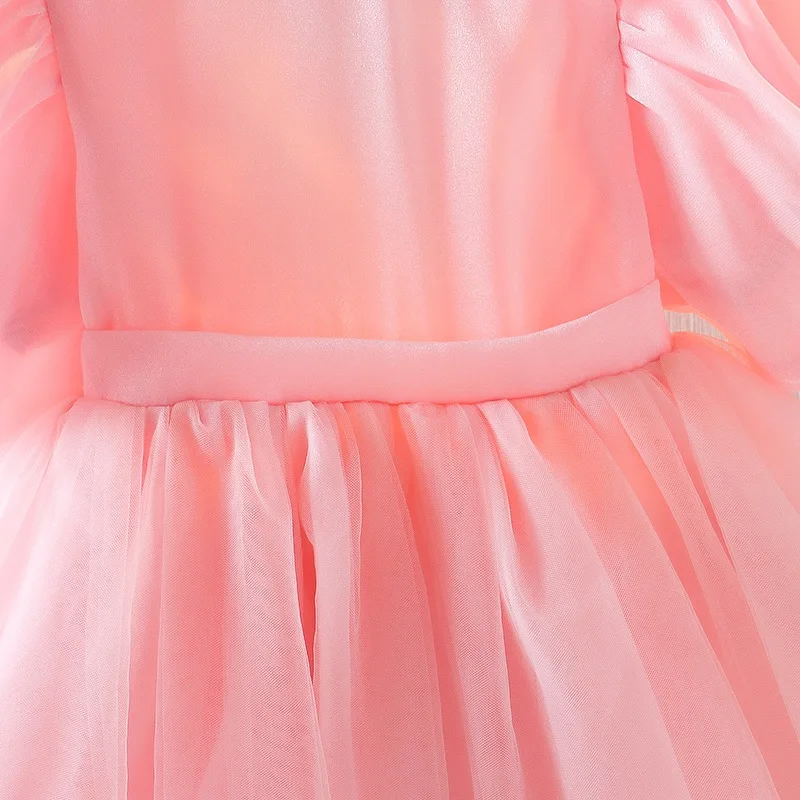 Summer New Baby Dress Girls Big Bow Mesh Splicing Brocade Backless Dress Girls Sweet Princess Bubble Sleeve Tutu Dress