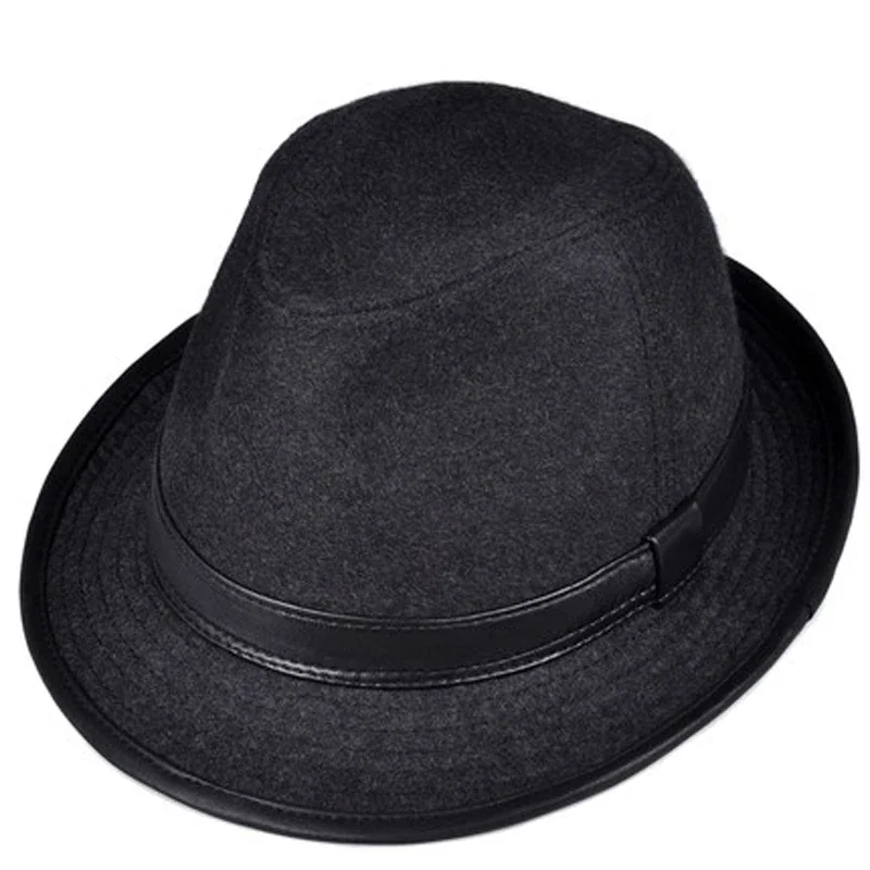 British Retro Genuine Leather Wool Gentleman Jazz Fedoras Hats For Men Women Woolen Stage Fitted Cowboy Caps Male Grey Gorras