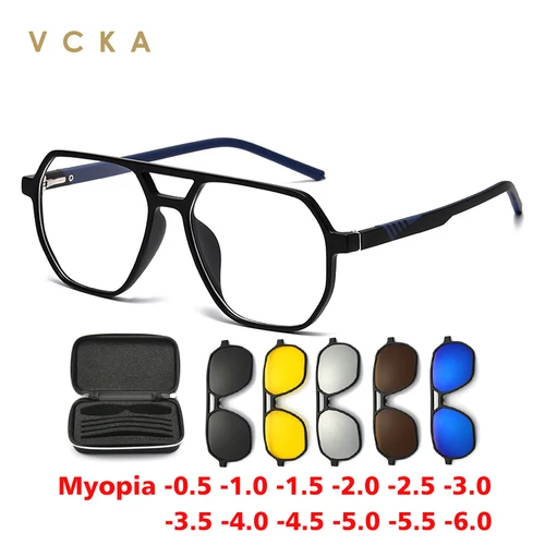 Imagen 1 del producto VCKA-gafas de sol deportivas con montura grande para miopía, lentes con Clip magnético, prescripción polarizada, 6 en 1, para hombre y mujer, de-0,5 a-6,0