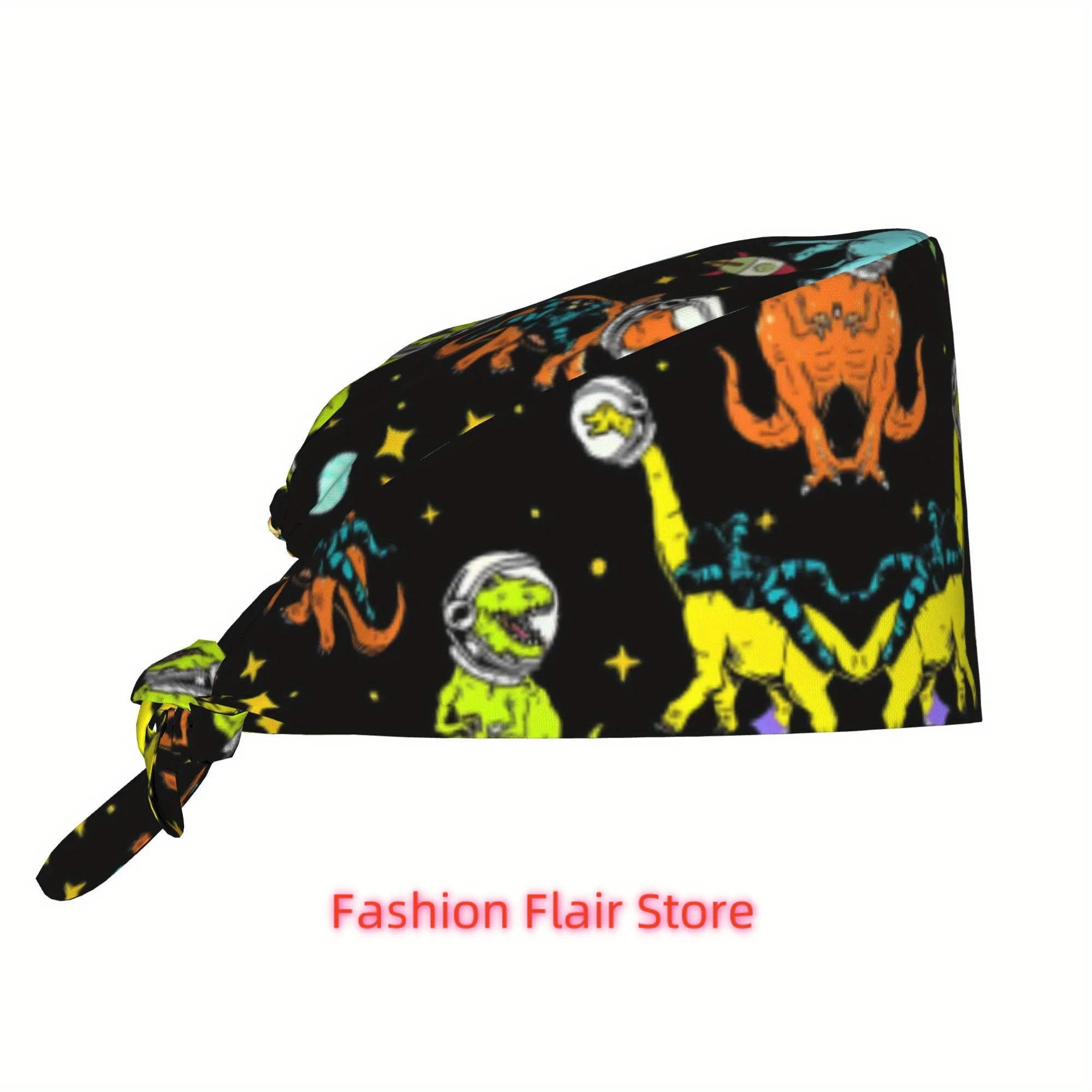 Dinosaurs in Space Pattern Work Cap - Adjustable Lightweight Unisex Hat with Dinosaur & Astronaut Design, Multicolor (Green, Blu