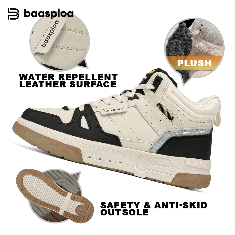 Baasploa Men's Cotton Boots Thickened Male's Winter Sneakers Outdoor Non-Slip Waterproof Leisure Sports Wear-Resistant