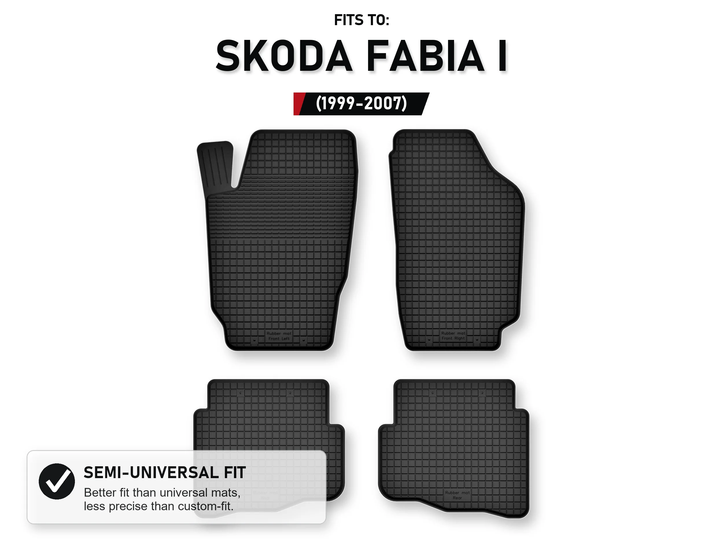 Rubberen matten, dienbladtype voor: Skoda Fabia I 1999-2007, 4 stuks