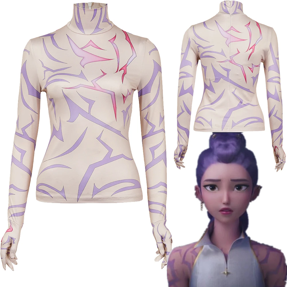 

Rumi Jinu Bodysuit Glove Cosplay Costume Printed Tattoo TV Demons Hunter Roleplay Disguise Halloween Carnival Adult Bottom Coat