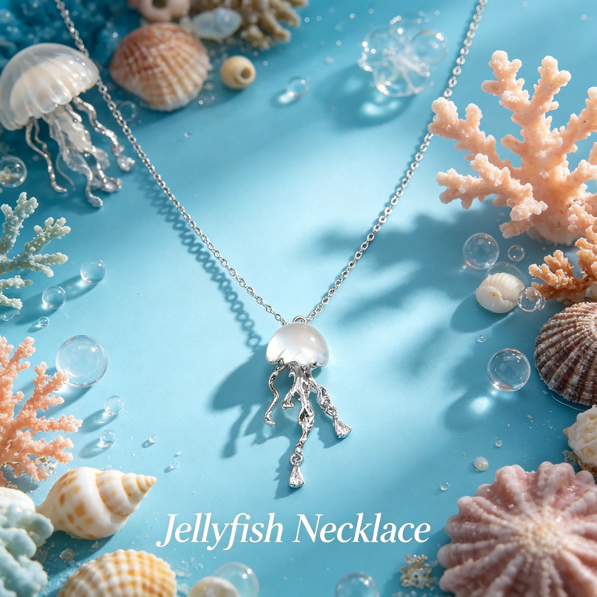 Ocean Jellyfish Pendant Necklace Flowing Tentacle Silhouette Coastal Style Daily Gift