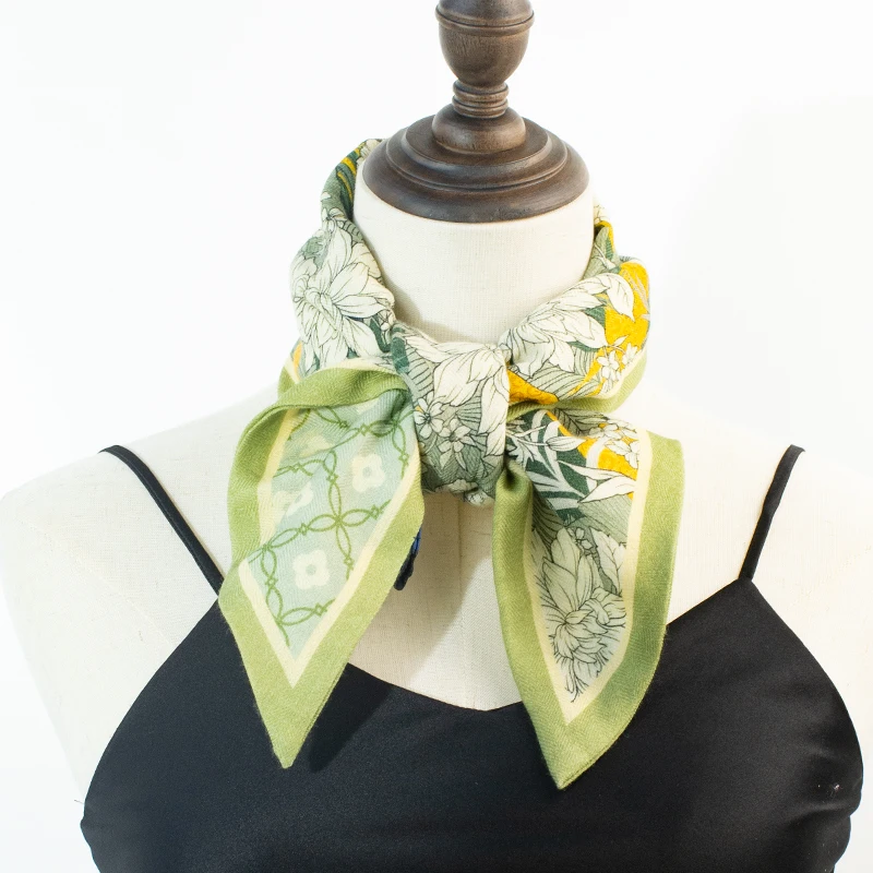 Luxury 70%Wool 30%Mulberry Silk Skinny Scarf, Double Sided Floral Ribbon, Women Neck Tie for Office, Bag Decor, Hair Band Gift