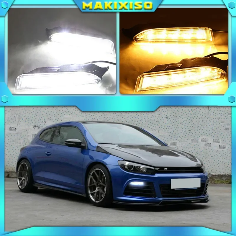 2 Stuks Voor Volkswagen Vw Scirocco R 2010 - 2014 Led Drl Dagrijverlichting Daglicht Rijden Geel Richtingaanwijzer lamp