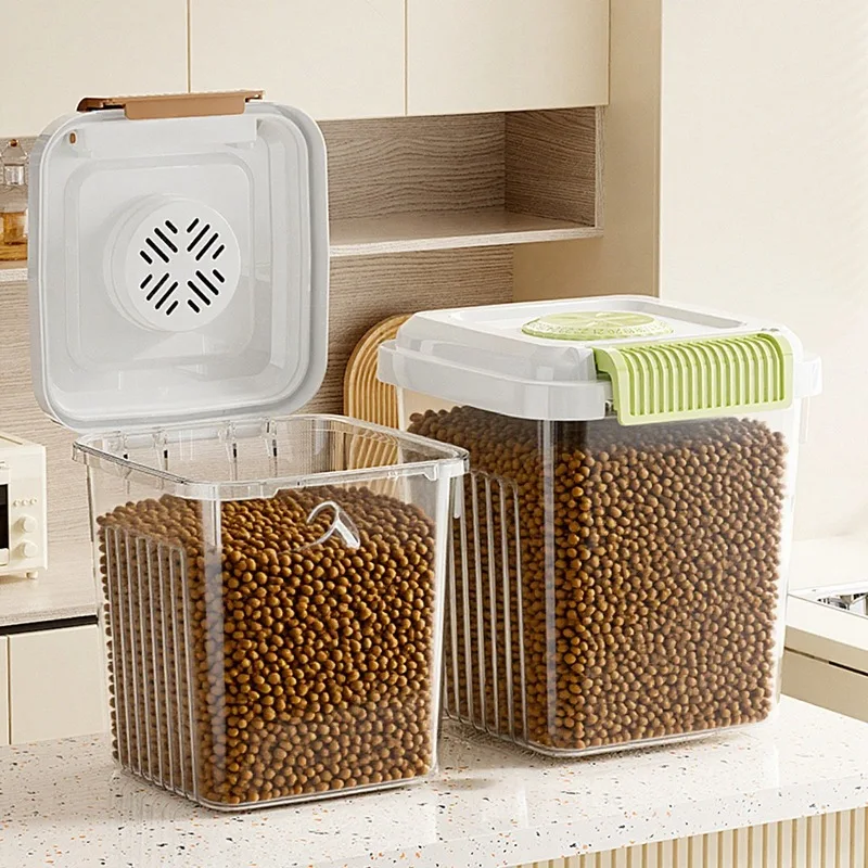 Pet food storage container, moisture-proof grain container, transparent rice container, airtight cat food container, rice storag