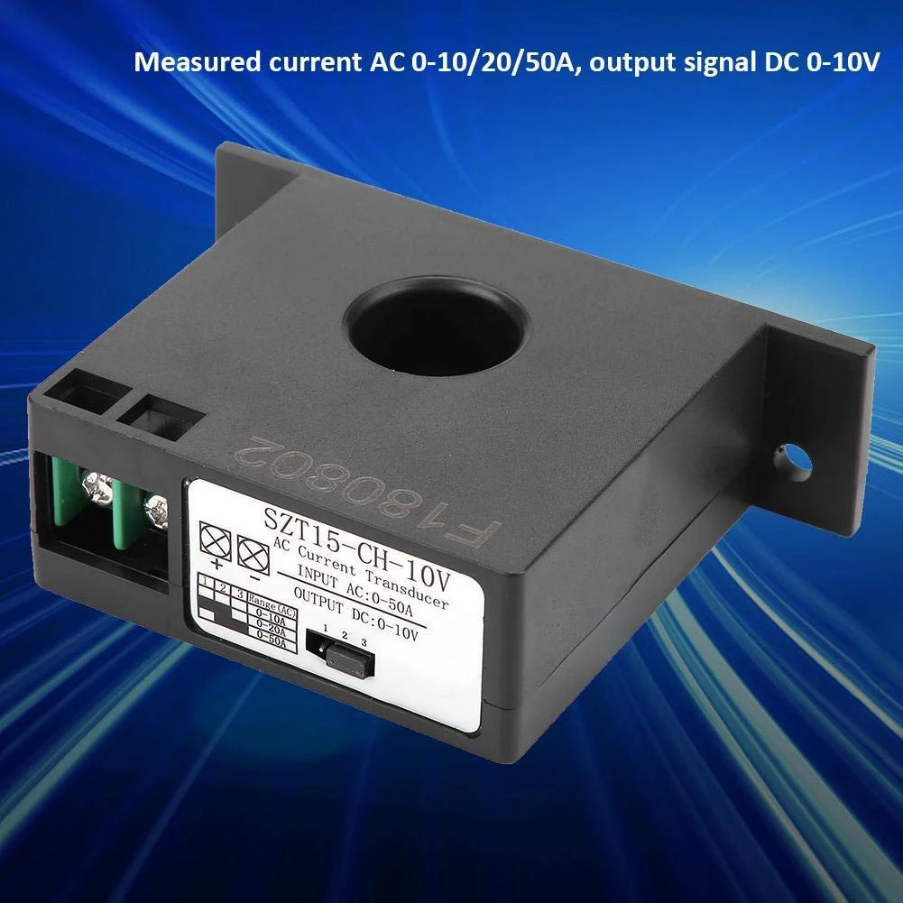 Akurasi tinggi AC transmiter transduser arus AC 0-50A untuk DC 0-10v SZT15-CH-10V induktor arus Mutual bertenaga mandiri