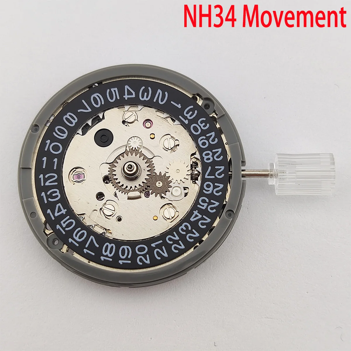 New 24 jewels Left Hand NH34 NH34A GMT Function Date Automatic Mechanical Watch Movement High Accuracy 9 o'clock Crown