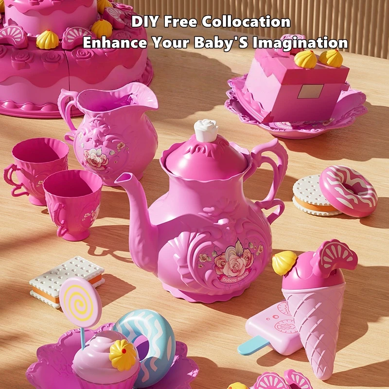 Criativo fingir jogar bolo de aniversário corte brinquedos conjunto simulação soprando vela sobremesa frutas diy montar brinquedo menina presente aniversário