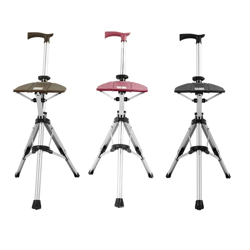 Folding Cane Chair, Aluminum Alloy 82cm Crutch Chair, Non-slip Rubber Tip, 1.2kg Portable Walking Seat, Hiking Cane Seat - view 3