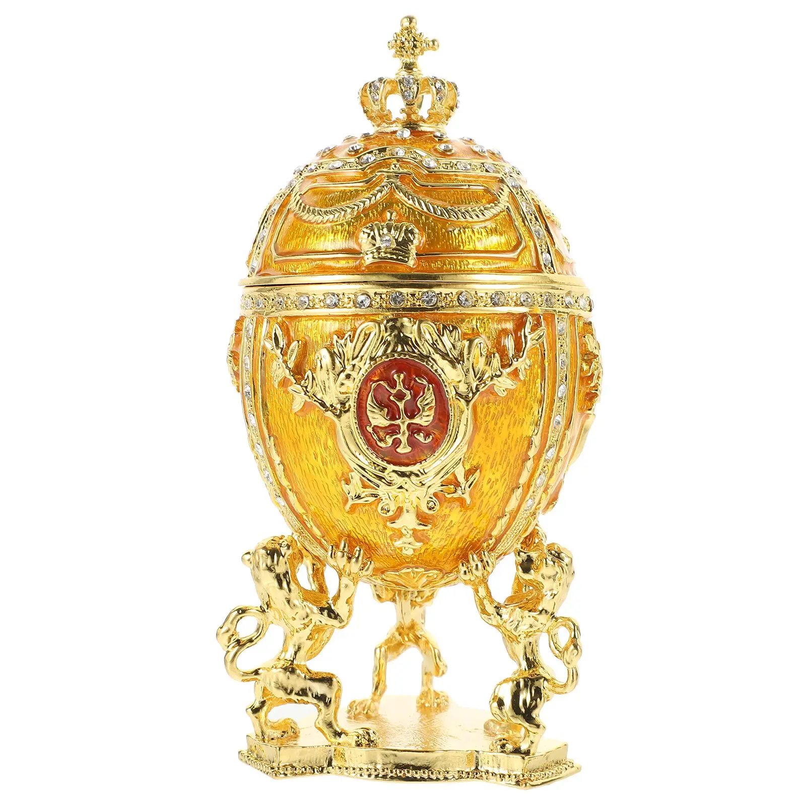 

Easter Egg Jewelry Box Vintage Enameled Ornament Golden Lion Crown Desktop Decoration Storage Container Party Prop