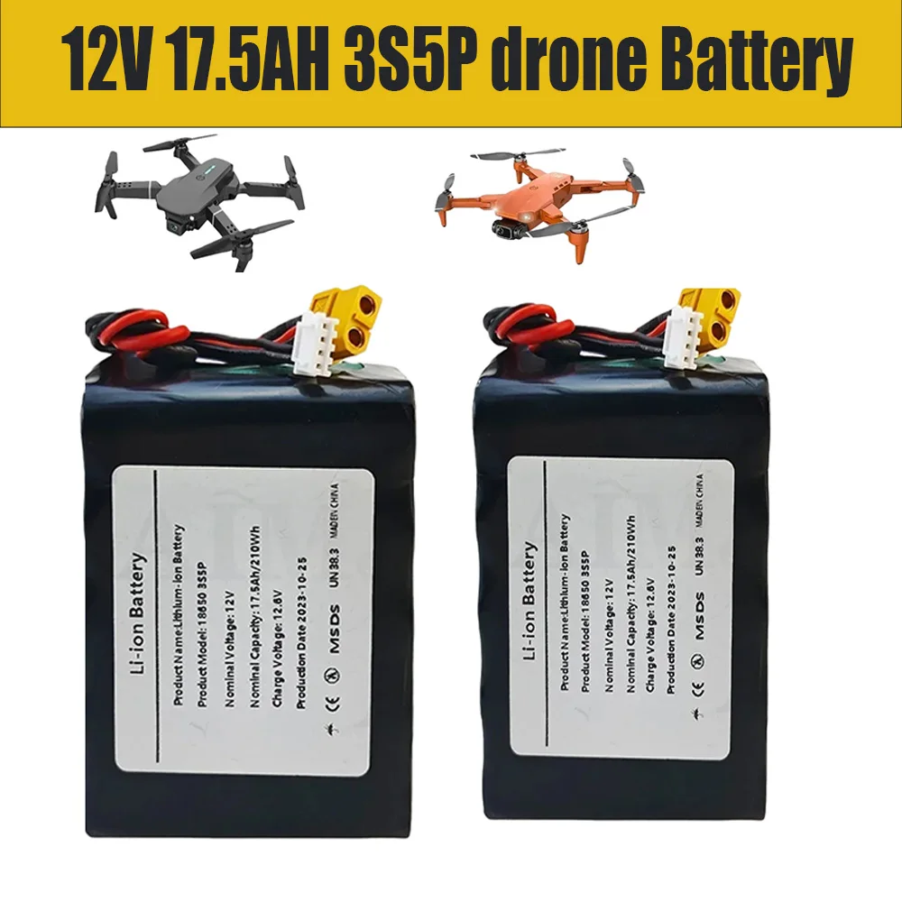 

17.5Ah 12V 3S5P 18650 Li-ion Battery Pack Rechargeable for RC Airplane Drone Quadrotor XH2.54-4P XT60 Connector
