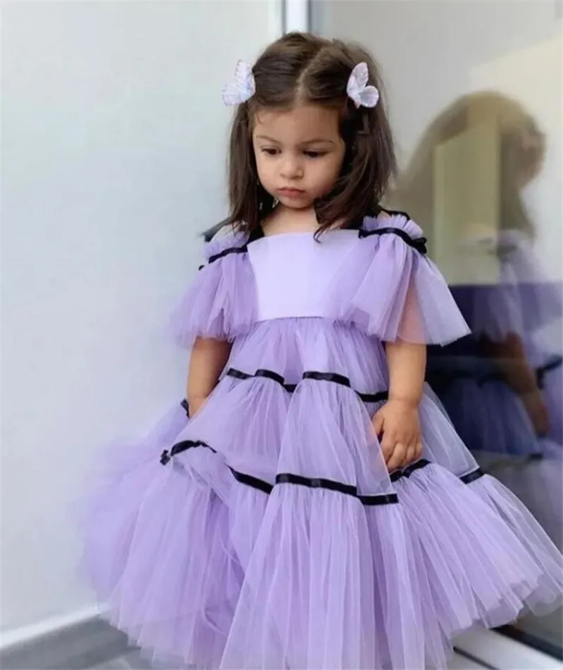 

Lilac Tulle Long Flower Girl Dresses Princess Birthday Party Dresses Holy Communion Prom Gown Kids Vestidos Niña