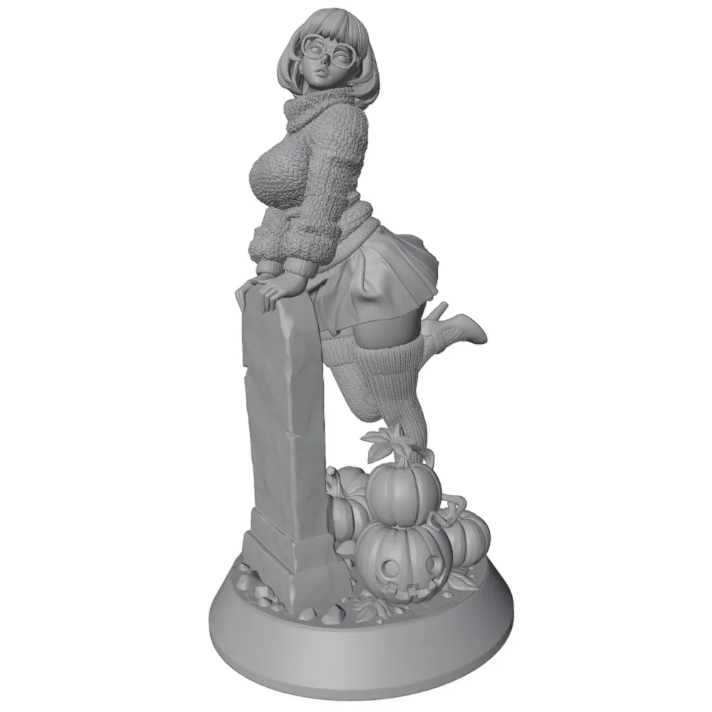 1/24 Miniature Resin Statue 75mm Handmade Model Kit, 3D Printed Unpainted Resin Model That Requires Hand Painting, Cemetery Pumpkin Glasses Girl Suitable for Role-Playing Games and Collection, Miniature Female Character Decoration - Detailed Poses and Sculptures