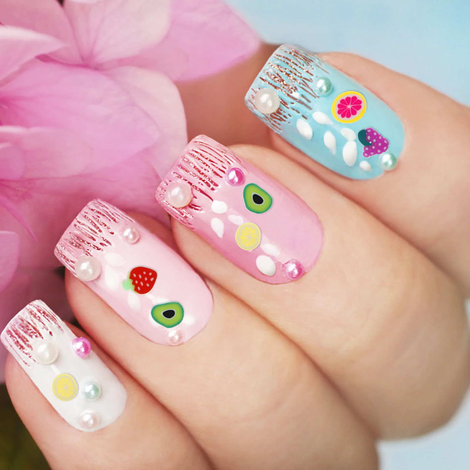 12グリッドポリマークレイフルーツスライス カラフルネイルアートチャーム DIY 3Dフルーツデコレーション イチゴ チェリー レモン オレンジネイル