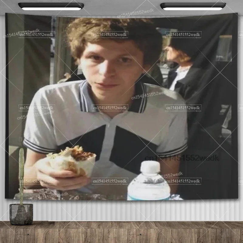 Michael Cera eating Burrito wall hanging tapestry funny cartoons Meme tapestry tapestry aesthetic room decor party background