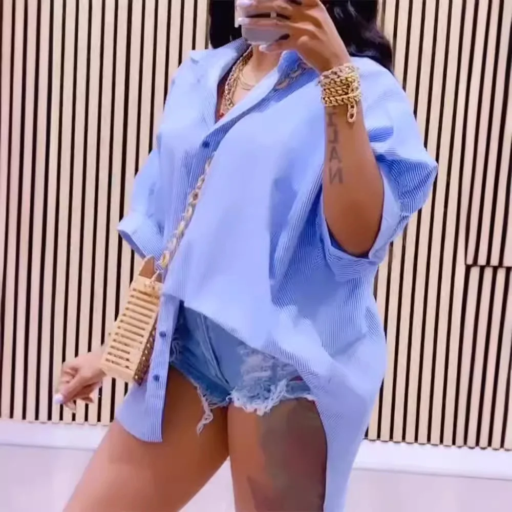 2025 новые модные летние женские свободные повседневные рубашки с отложным воротником и длинными рукавами, модные полосатые рубашки Webbings женские