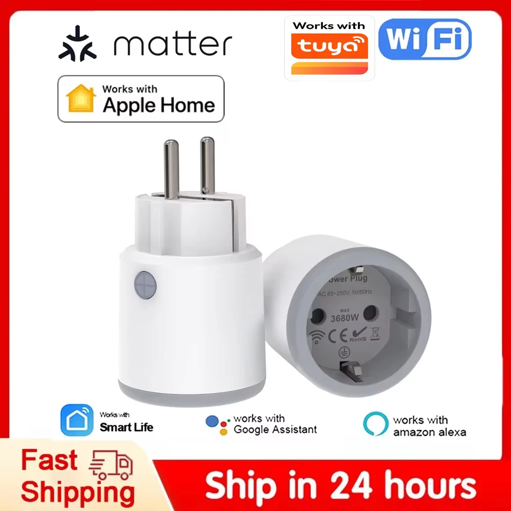 

Умная розетка TUYA Smart Plug Matter Wi-Fi 16А с таймером и мониторингом энергопотребления, поддержка HomeKit, работает с Google Home и Alexa