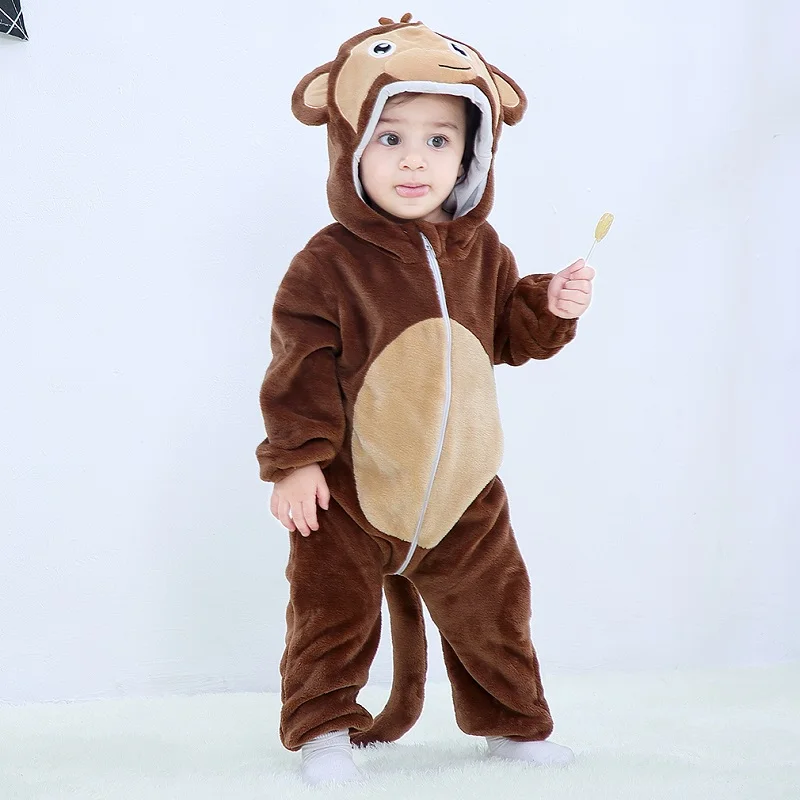 MICHLEY Halloween Monkey Cartoon Winter Baby Romper Infant Costume Clothes For Newborn Boys Flannel Cute Bodysuit Pajamas Bebe