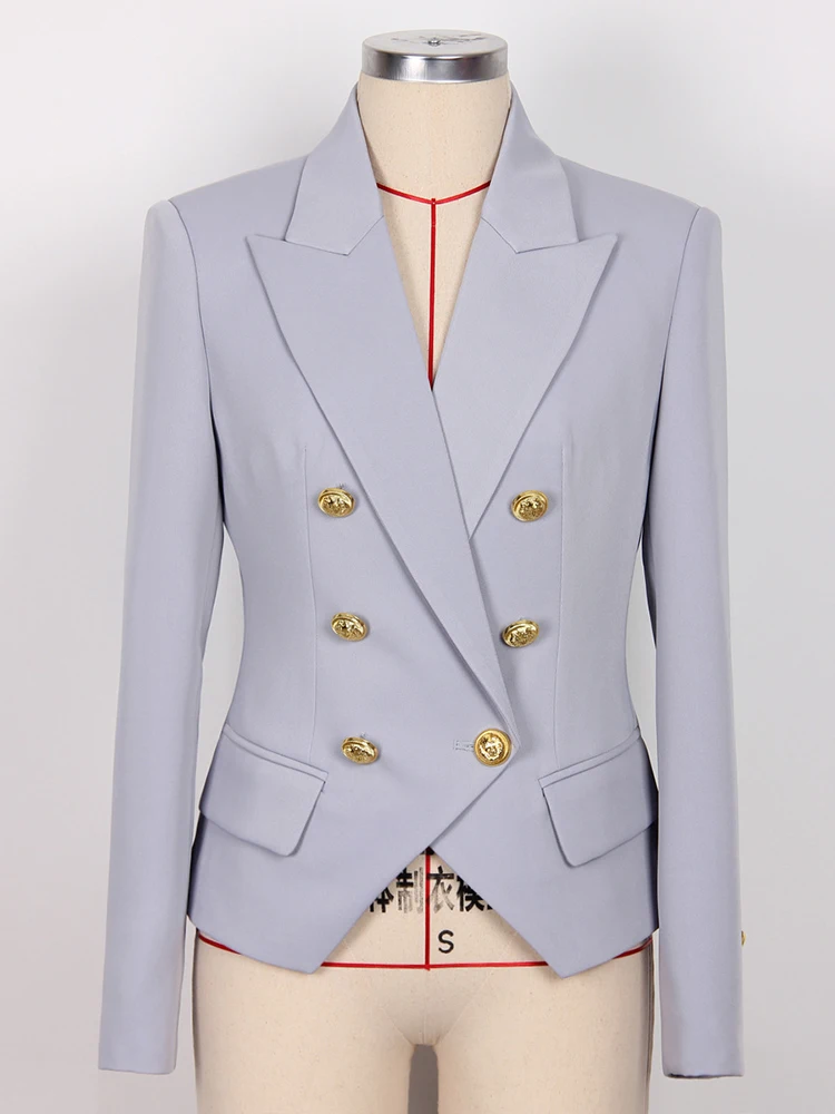 HIGH STREET Newest 2024 Designer Jacket Women\'s Slim Fit Lion Buttons Double Breasted Blazer