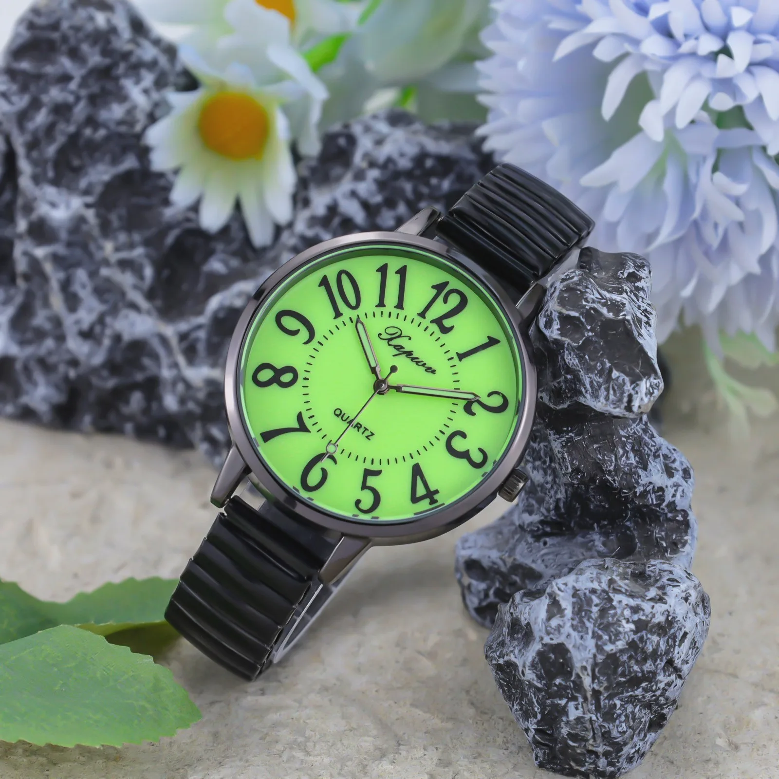 Fashionable Women's Watch Elderly Elastic Band Luminous Watch Simple Quartz Arabic Numeral Large Dial Watch