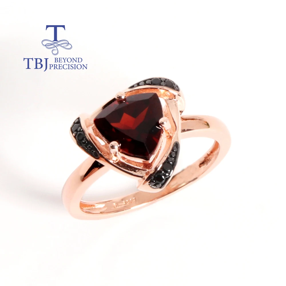 Fashion triangle design January Birthstone Garnet Natural Gems Ring Earrings Jewelry Set S925 silver fine jewelry for women gift