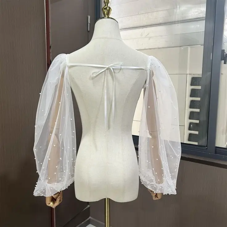 اللؤلؤ الزفاف الأكمام منتفخ تول قفازات الزفاف حزب رسمي العروس التبعي النساء الديكور