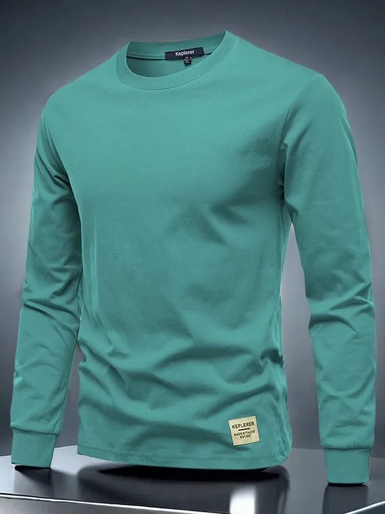 

High-End Faion Pure Cotton Long Sve Men's T-irt Autumn Winter Breathable Trendy Casual Fre Youth Base irt