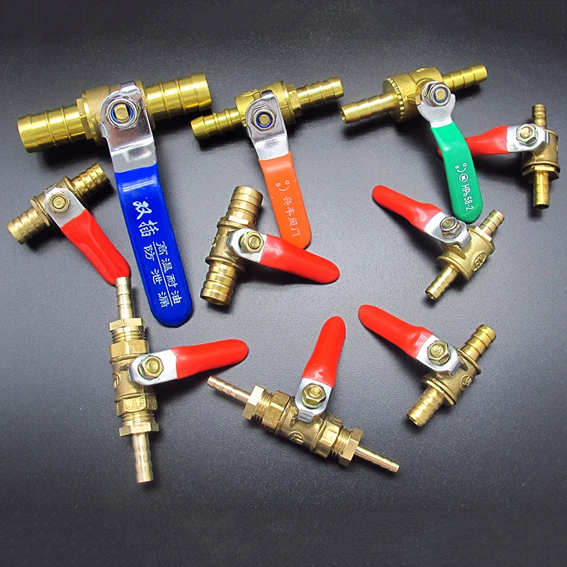 4mm 5mm 6mm 8mm 10mm 12mm 14mm 16mm 19mm Hose Barb Two Way Brass Pneumatic Shut Off Ball Valve Pipe Fitting Connector