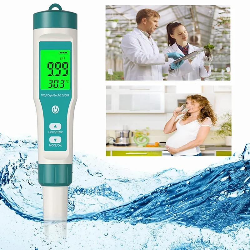 GTBL PH Meter, TDS Meter Eight in One PH Tester Meter EC Meter Salt Tester High Accuracy, Perfect for Water/Pool(Eight in One PH