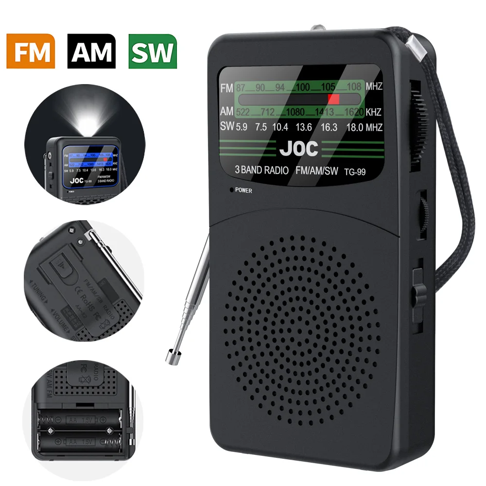 Rádio portátil fm am rádio de bolso com luz led mini receptor de rádio de mão excelente recepção alto-falante claro para idosos ir caminhadas