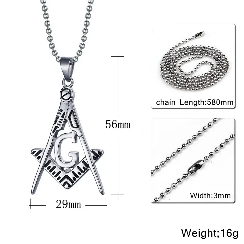 Vintage Men Necklace Freemason Letter Masonic Pendant Colar Stainless Steel Jewelry Collier Mens Jewellery Religious Necklaces